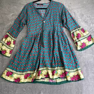 Khaadi 100% Linen Bold Print Dress Size 10 Bright Boho Resort Artsy Lightweight